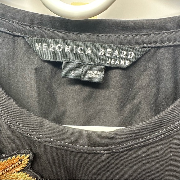 VERONICA BEARD franchi embellished applique top in black puff sleeve size small - Picture 7 of 12
